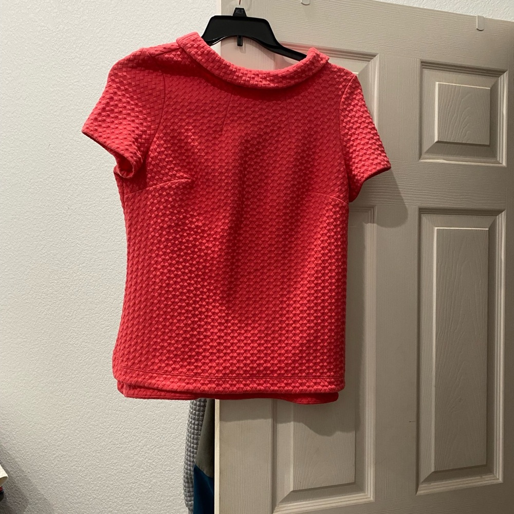 Boden short sleeve, split collar, coral pink top blouse